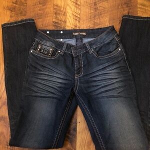 Blingy Blue Straight Leg Jeans with Contrast Stitching